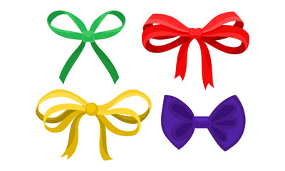 Bright Bow as Ornamental Knot Made of Ribbon Vector Set