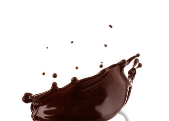 Splash of hot chocolate on white background