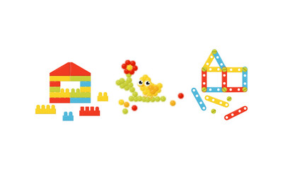 Construction Set as Toy for Children with Building Components Vector Set