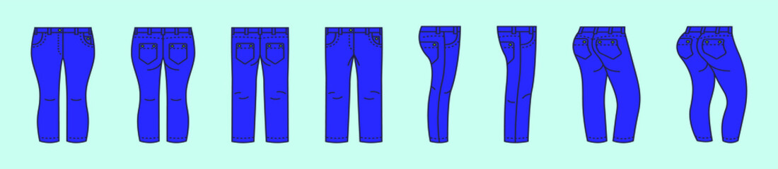 set of blue jeans cartoon icon design template with various models. vector illustration isolated on blue background