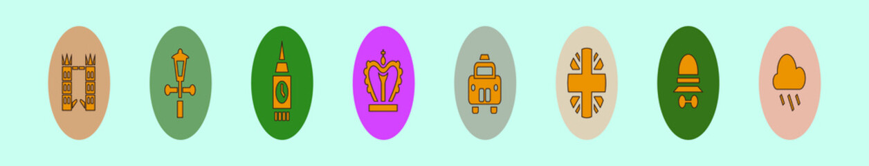 set of london cartoon icon design template with various models. vector illustration isolated on blue background