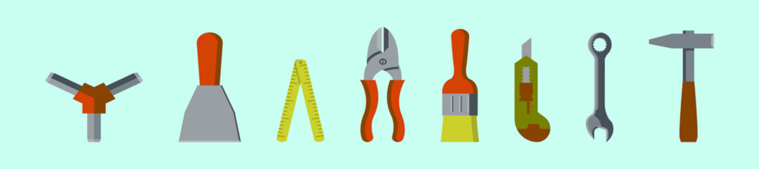 set of tools cartoon icon design template with various models. vector illustration isolated on blue background