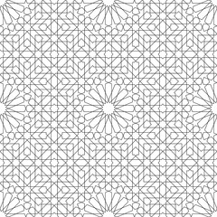 Background seamless pattern based on traditional islamic art.Black color.Fine lines.