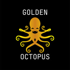 Golden octopus vector template, union symbol for logos and icons