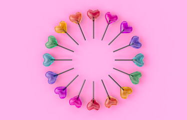 Sweet Valentine's day with heart shape lollipop candy on isolated background.