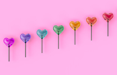 Sweet Valentine's day with heart shape lollipop candy on isolated background.
