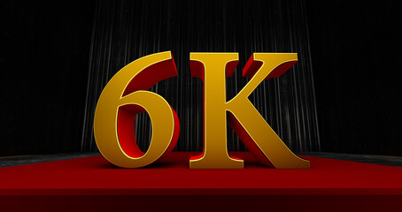 golden 6k or 6000 thank you, Web user Thank you celebrate of subscribers or followers and likes, 3D render
