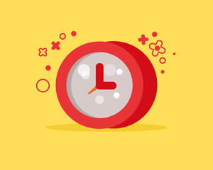 Red clock. Cartoon vector style for your design.