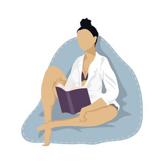 young woman reading book in the sofa character