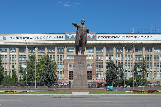 Saratov, Russia. Lenin Monument at Theater Square (called Revolution Square in USSR). The monument by sculptor Alexander Kibalnikov and architect Yury Menyakin was unveiled on April 17, 1970.