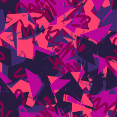 Seamless abstract urban pattern with curved geometry elements and wave grunge lines © Yaninjart