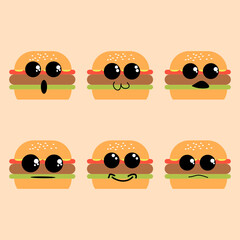 set of cute burger cartoon vector illustration