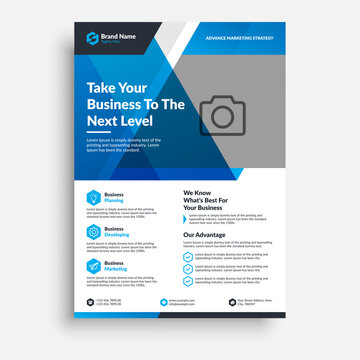 Corporate business flyer poster pamphlet brochure cover template design with blue color on a4 paper size.