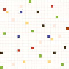 Cute  seamless pattern with hand-drawn  minimalistic  pink cell grid  with colorful blocks on the white background.  Simple and stylish trendy abstract fabric design. Check repeated texture.