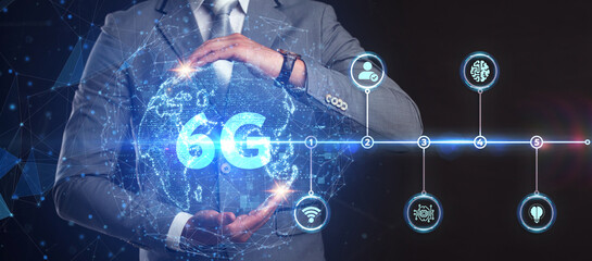The concept of 6G network, high-speed mobile Internet, new generation networks. Business, modern technology, internet and networking concept
