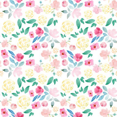 Seamless watercolor floral pattern on a white background