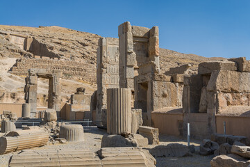 Ruins of the stone Gates in Persepolis, the ceremonial capital of the Achaemenid Empire, UNESCO declared the ruins of Persepolis a World Heritage Site in 1979.