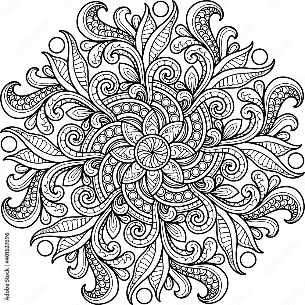 Wall mural Mandala Design for coloring page. T-shirt Print.