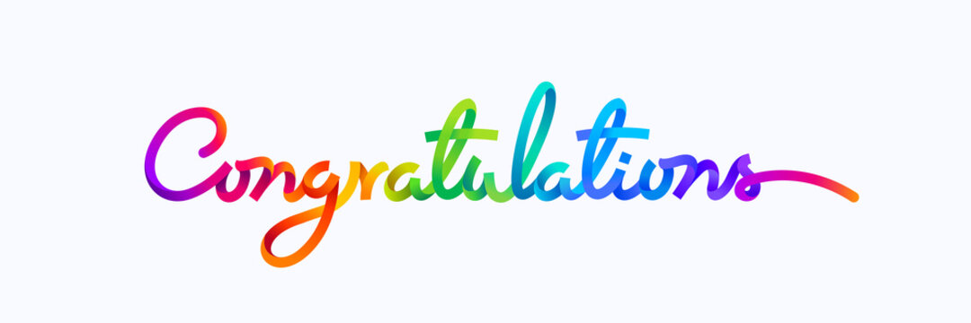 Congratulations written with colorful lines on white background.