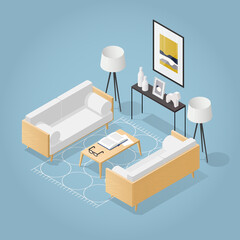 Isometric Living Room Illustration