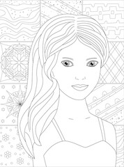 Portrait of pretty smiling girl with wavy hair against abstract