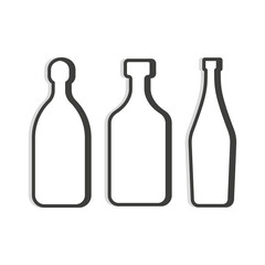 tequila and rum martini bottle. Linear shape. Simple template. Isolated object. Symbol in thin lines for alcoholic institutions, bars, restaurants. Dark outline. Flat illustration on white backdrop.