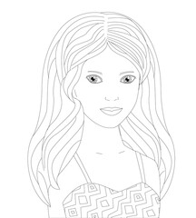 Portrait of pretty smiling girl with long wavy hair for your col