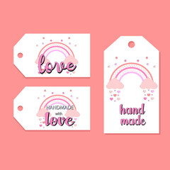 Labels for kids product with love hand drawn lettering stylish tags for your product. White background. Sketch for your business.