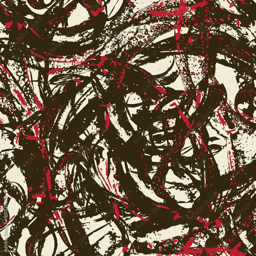 Aufkleber abstract seamless pattern with random brush strokes, scribbles, spots and red veins in grunge style.
