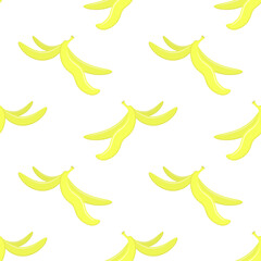 Fototapeta na wymiar Yellow Banana Skin Seamless Pattern Isolated on White Background.