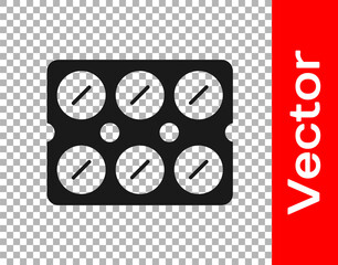 Black Pills in blister pack icon isolated on transparent background. Medical drug package for tablet, vitamin, antibiotic, aspirin. Vector Illustration.