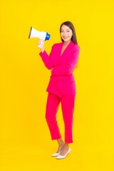 Portrait beautiful young asian woman with megaphone for communication