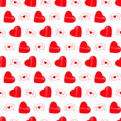 Pattern with a red gift box and a message of love. For Valentines Day. Vector illustration isolated on white background. For use in decor, fabric, scrapbooking and packaging.