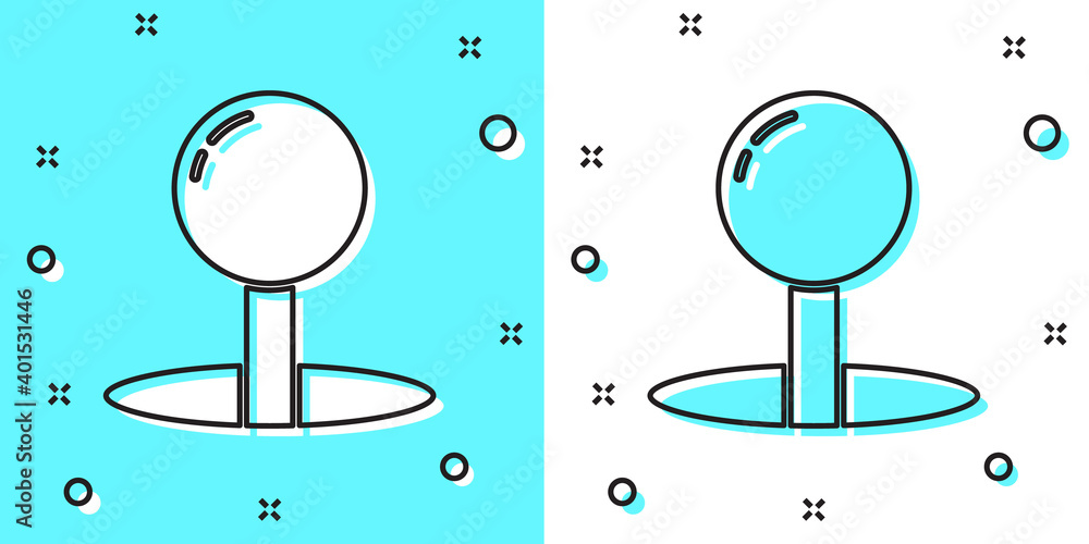 Poster black line push pin icon isolated on green and white background. thumbtacks sign. random dynamic sha