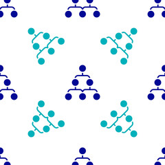 Blue Business hierarchy organogram chart infographics icon isolated seamless pattern on white background. Corporate organizational structure graphic elements. Vector.