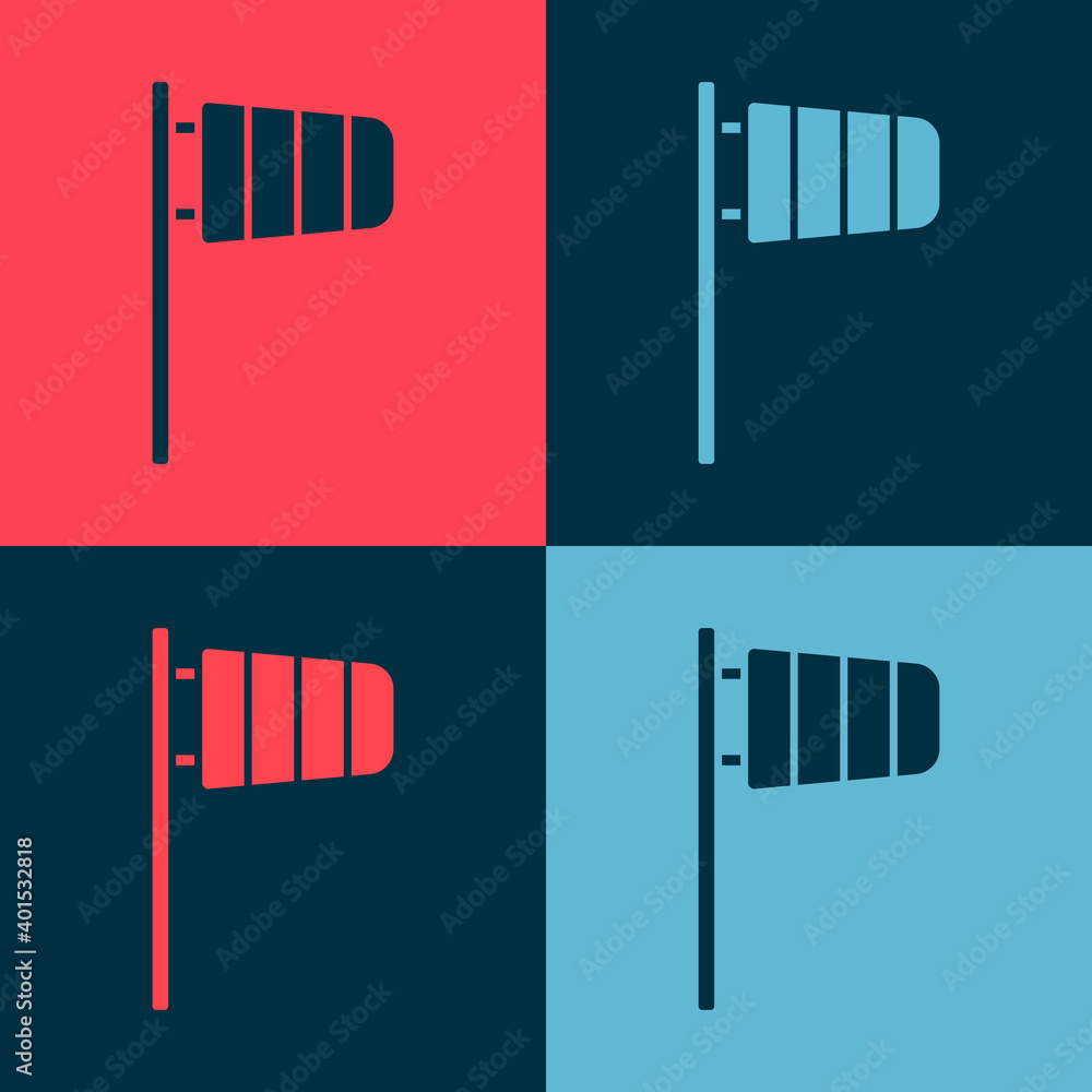 Poster pop art cone meteorology windsock wind vane icon isolated on color background. windsock indicate the