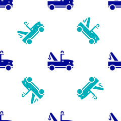 Blue Tow truck icon isolated seamless pattern on white background. Vector.