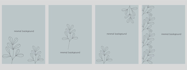 Set of vector abstract backgrounds templates in minimal style with flowers.