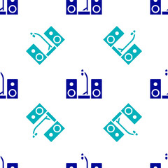 Blue Home stereo with two speaker s icon isolated seamless pattern on white background. Music system. Vector.