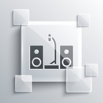 Grey Home stereo with two speaker s icon isolated on grey background. Music system. Square glass panels. Vector.