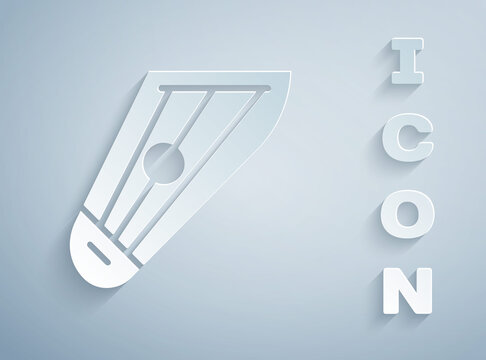 Paper cut Musical instrument kankles icon isolated on grey background. Paper art style. Vector.