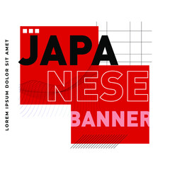 Creative banner in red. Vector background on the theme of Japan. Japanese banner with lines and squares.
