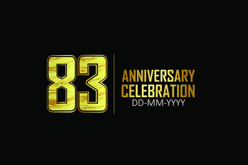 83 year anniversary celebration Yellow Golden Color Sporty Design logotype. anniversary logo isolated on Black background, for celebration, invitation card, and greeting card - Vector