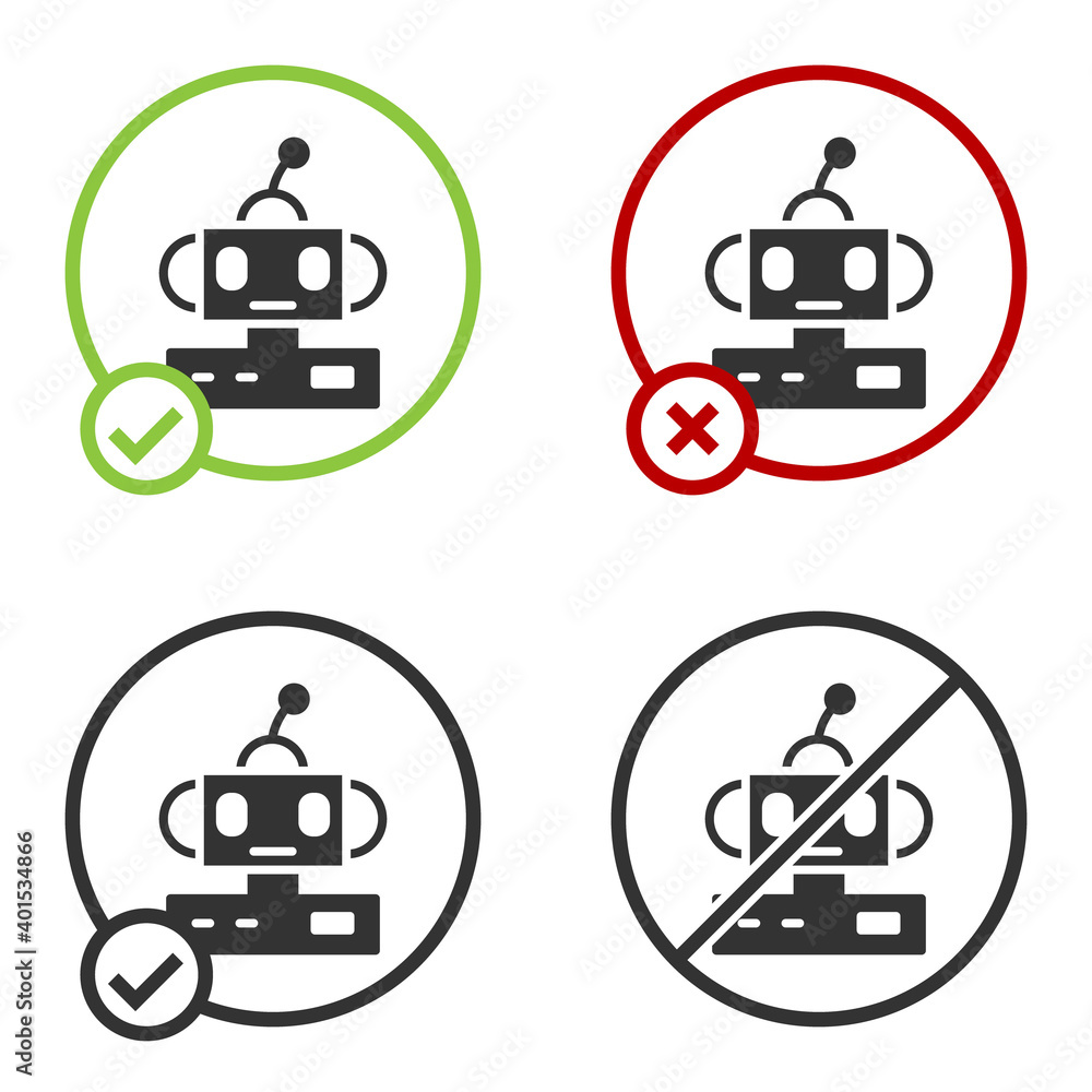 Poster black robot toy icon isolated on white background. circle button. vector.