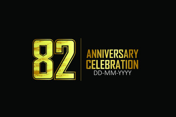 82 year anniversary celebration Yellow Golden Color Sporty Design logotype. anniversary logo isolated on Black background, for celebration, invitation card, and greeting card - Vector