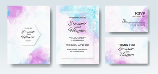 Wedding invitation with abstract splash watercolor