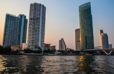Fototapeta na wymiar Bangkok Thailand Southeast Asia Traveling on the Chao Phraya River as part of an educational tour