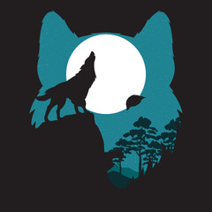 wolf howling wild fauna silhouette and moon scene