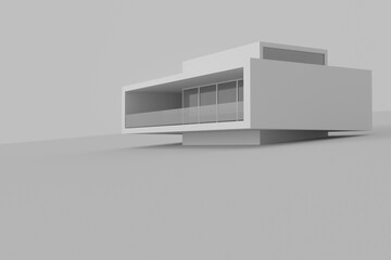 Concept modern house glass and concrete 3D