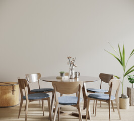 table and chairs in a living room, 3d render
